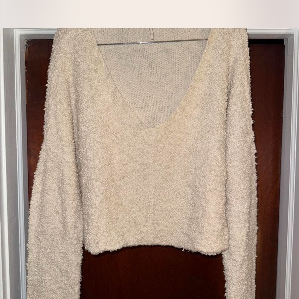 Free People Textured Cream Knit Top